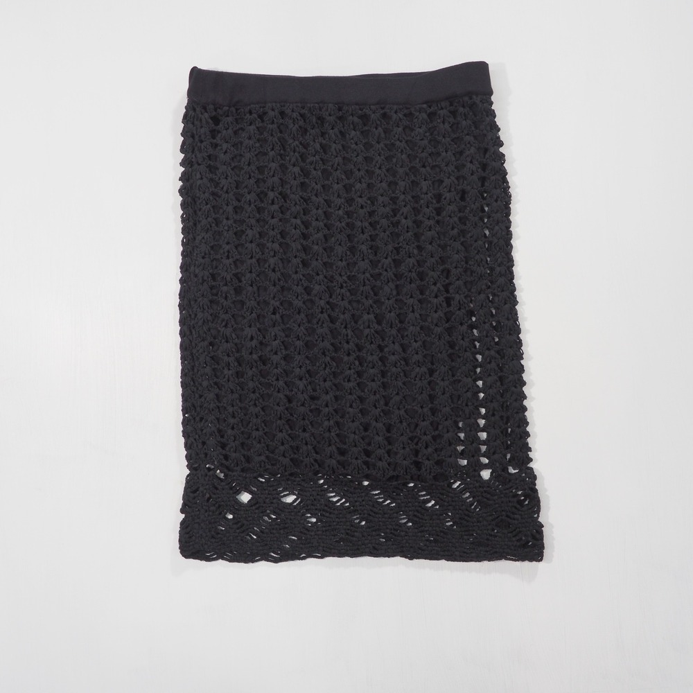Vintage Vivienne Tam Crochet Skirt Womens Medium Black Open Knit Mesh Pencil Y2K